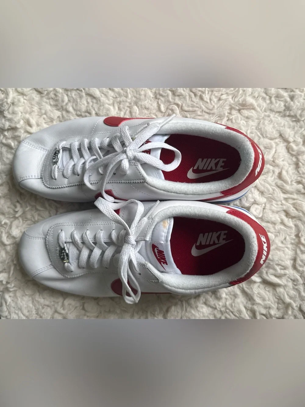 Nike Classic Cortez White Sneakers with Red Swoosh and Blue Accent Men’s